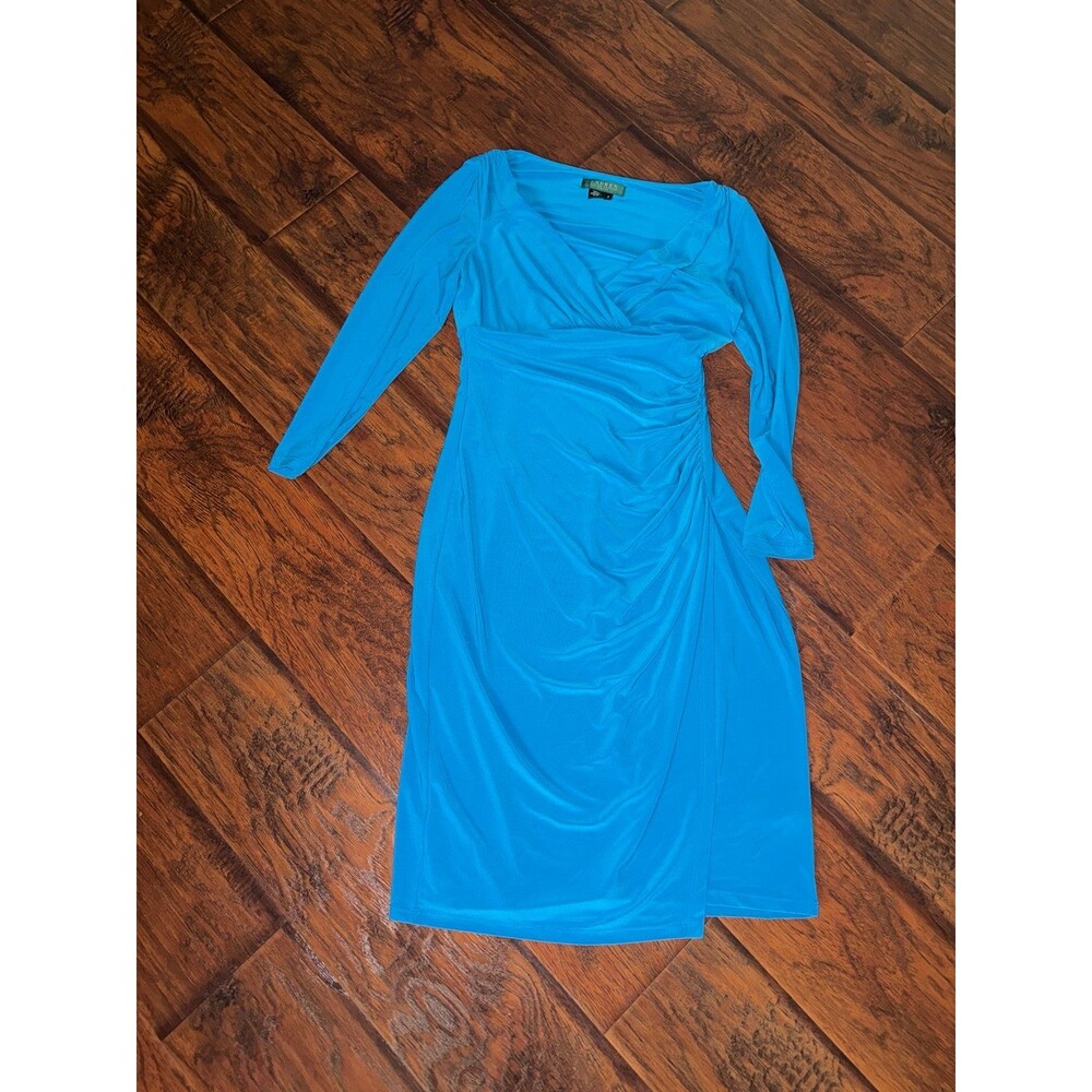 Lauren Ralph Lauren Blue Ruched Wrap Dress Size 2 Long Sleeve